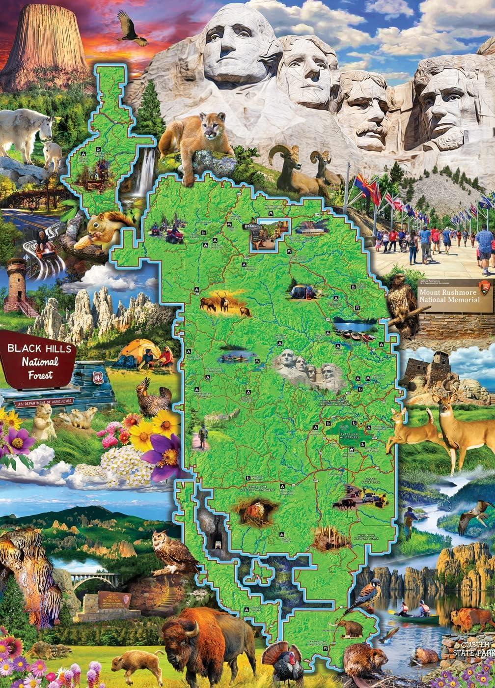 imageMasterPieces 1000 Piece Jigsaw Puzzle National Parks of America Fun for Adults Family Kids 1925x2675Black Hills Map Puzzle