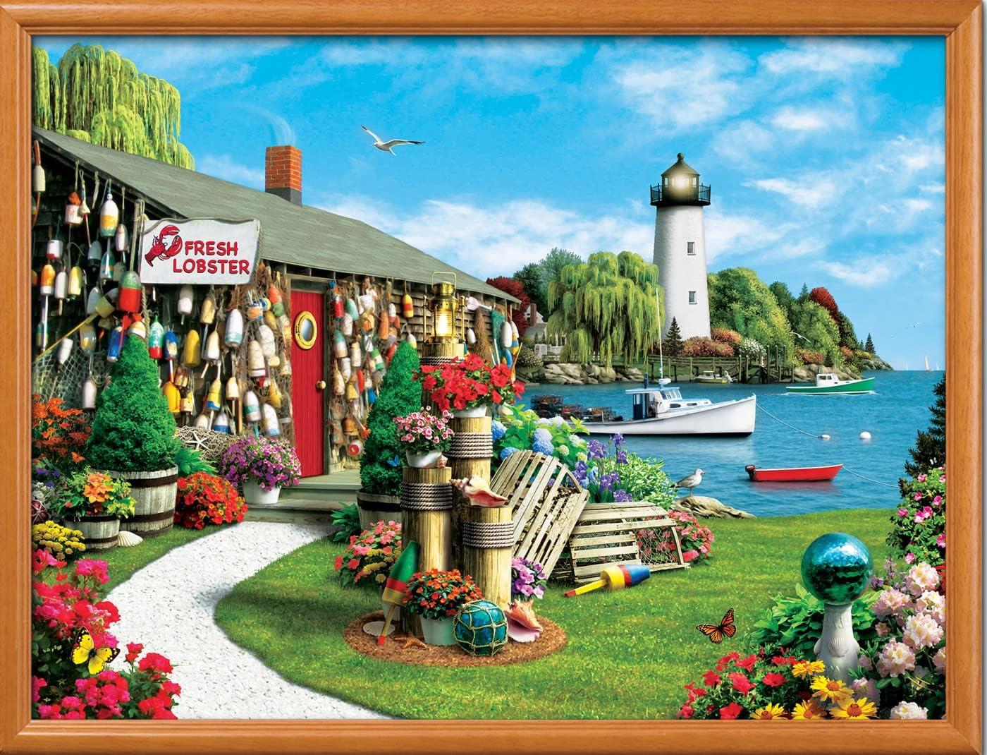 imageMasterPieces 300 Piece EZ Grip Jigsaw Puzzle Lobster Bay Seaside Lighthouse and Boat 18x24300 Piece