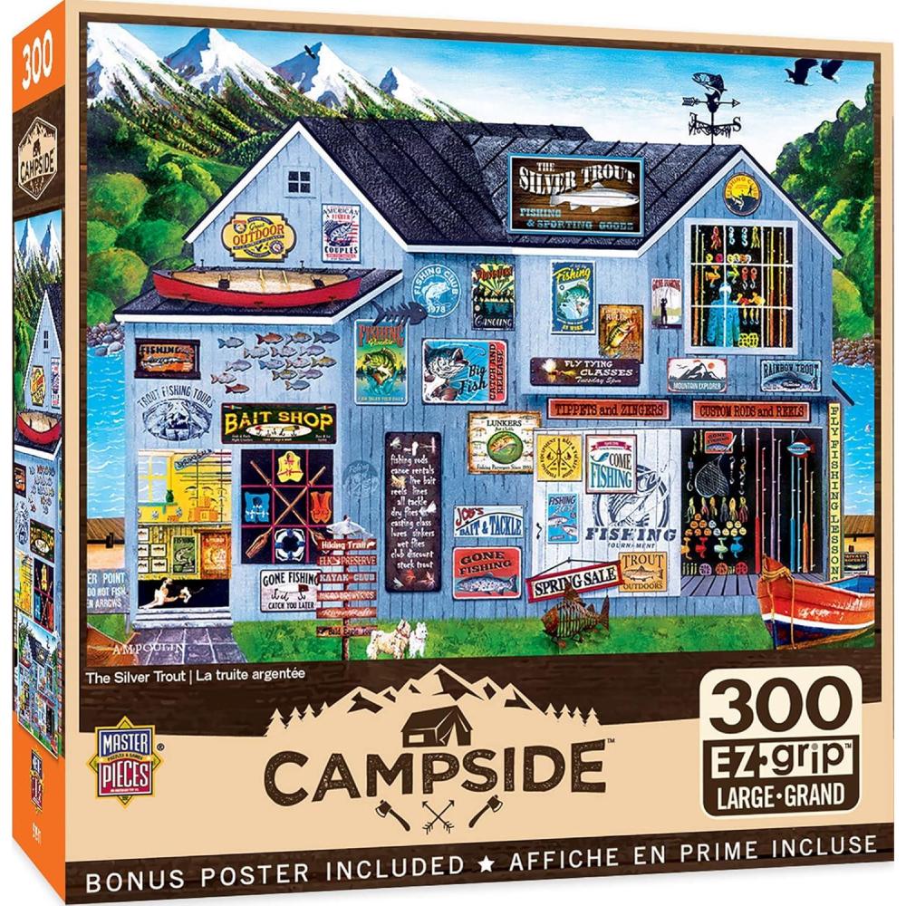imageMasterPieces 300 Piece Jigsaw Puzzle Large EZ Grip Shapes The Silver Trout Fun for Adults Seniors Family Kids NonGlare Finish 18x24The Silver Trout