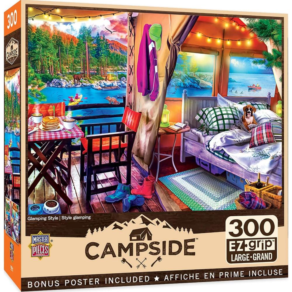 imageMasterPieces 300 Piece EZ Grip Jigsaw Puzzle Glamping Style 18x24 Jigsaw Puzzle with Vibrant Artwork and Durable Pieces Fun Family Activity Brain Challenge and Educational Entertainment300 Piece