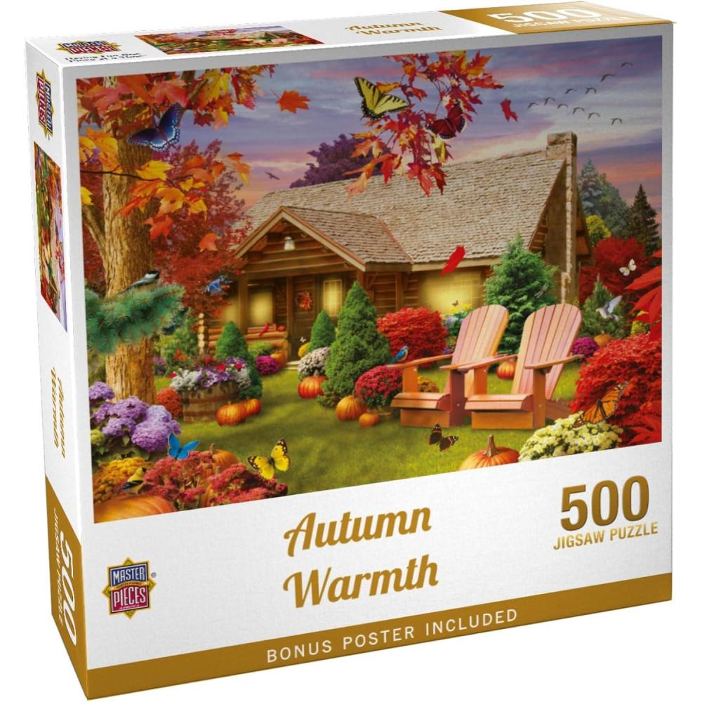 imageMasterPieces Thanksgiving Puzzles 300 Piece EZ Grip Jigsaw Autumn Warmth Fall Scene Large Piece Puzzle for Adults Seniors and Kids Cozy Autumn Art EcoFriendly 18 x 24500 Piece