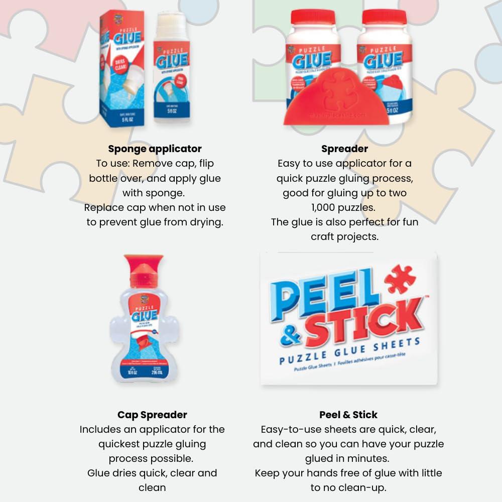 imageMasterPieces Puzzle Glue 5oz Shaped Bottle Clear Jigsaw Puzzle with Vibrant Artwork and Durable Pieces Fun Family Activity Brain Challenge and Educational Entertainment for Teens and Adults5 Ounces