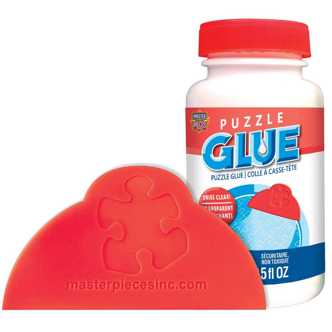 imageMasterPieces Puzzle Glue 5oz Shaped Bottle Clear Jigsaw Puzzle with Vibrant Artwork and Durable Pieces Fun Family Activity Brain Challenge and Educational Entertainment for Teens and Adults5 Ounces