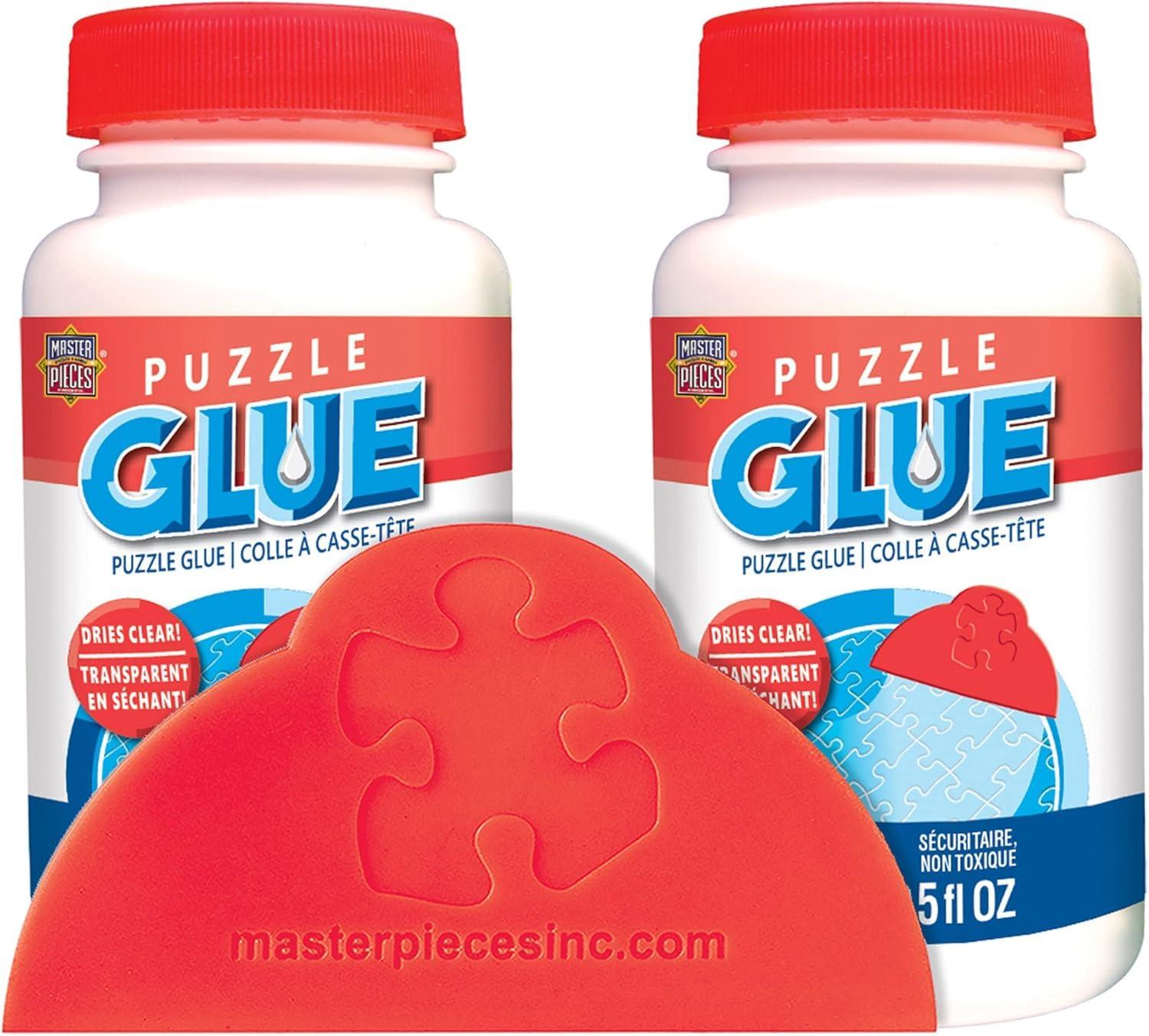 imageMasterPieces Puzzle Glue 5oz Shaped Bottle Clear Jigsaw Puzzle with Vibrant Artwork and Durable Pieces Fun Family Activity Brain Challenge and Educational Entertainment for Teens and Adults5 Ounces