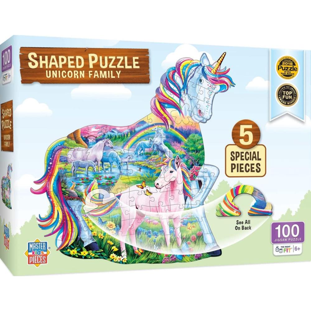 imageMasterPieces 100 Piece Shaped Jigsaw Puzzle for Kids  Unicorn Family  14x19