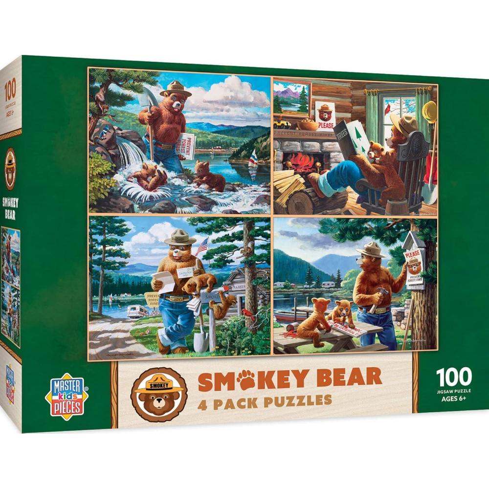 imageMasterPieces Puzzle Set  4Pack 100 Piece Jigsaw Puzzle for Kids  Smokey Bear 4Pack  8x10