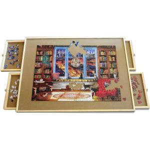 MasterPieces Puzzle – 1500 Piece Portable Jigsaw Puzzle Board – Puzzle Table – Foldable Puzzle Caddy Foam Backer – 23″ x 32″(Wooden)