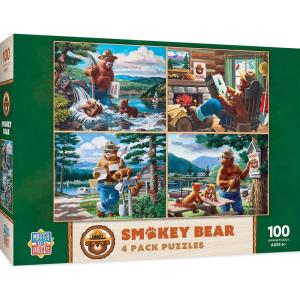 MasterPieces Puzzle Set – 4-Pack 100 Piece Jigsaw Puzzle for Kids – Smokey Bear 4-Pack – 8″x10″