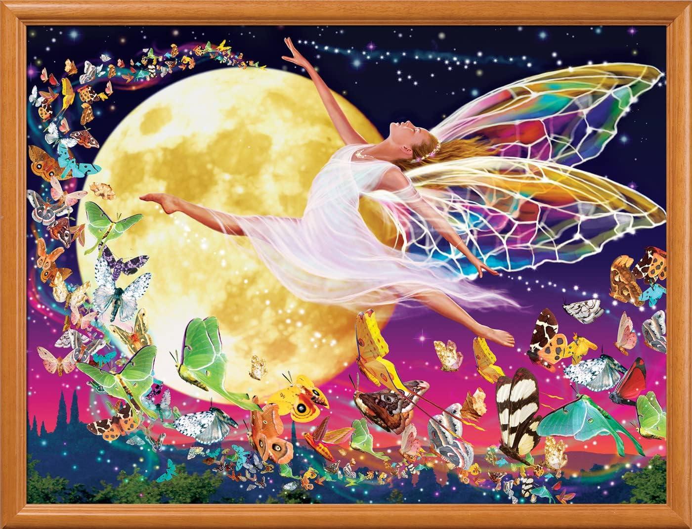 imageMasterPieces 300 Piece Jigsaw Puzzle with Large EZ Grip Shapes Glows in the Dark Moon Fairy Activity Fun for Adults Seniors Family Kids 18 x 24Moon Fairy