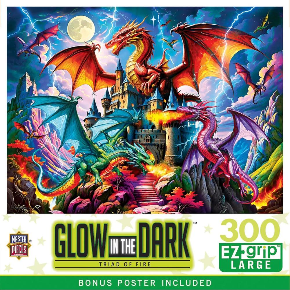 imageMasterPieces 300 Piece Jigsaw Puzzle with Large EZ Grip Shapes Glows in the Dark Moon Fairy Activity Fun for Adults Seniors Family Kids 18 x 24Triad of Fire