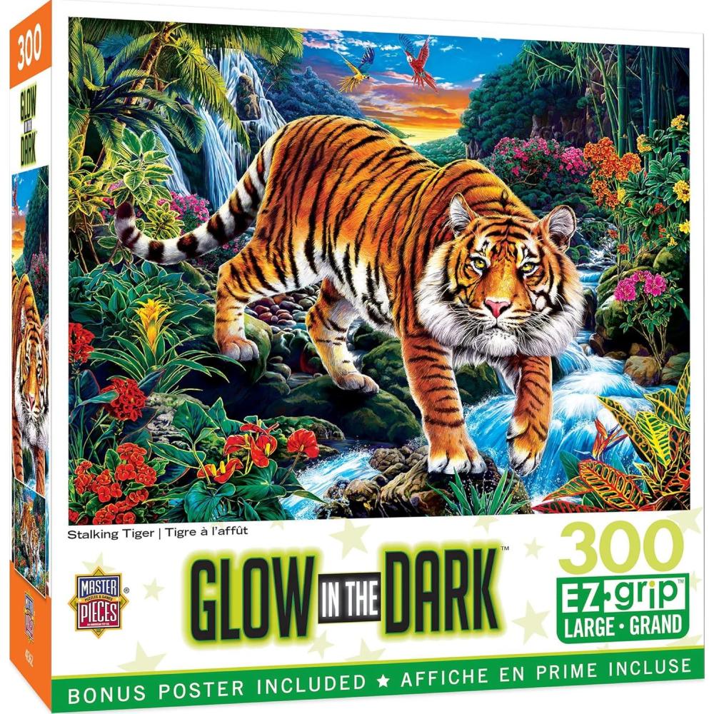 imageMasterPieces 300 Piece EZ Grip Tiger Puzzle  Glow in The Dark Stalking Tiger Wildlife Jigsaw for Adults Seniors and Kids  Large Pieces EcoFriendly Relaxing Family Animal Puzzle 18 x 24300 Piece