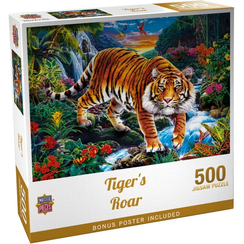 imageMasterPieces 300 Piece EZ Grip Tiger Puzzle Glow in The Dark Stalking Tiger Wildlife Jigsaw for Adults Seniors and Kids Large Pieces EcoFriendly Relaxing Family Animal Puzzle 18 x 24500 Piece