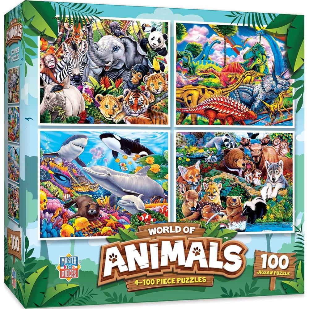 imageMasterPieces Jigsaw Puzzle Set for Kids 4Pack of 100 Piece Puzzles Educational Animal Theme Fun Game Gift Idea 8 x 10