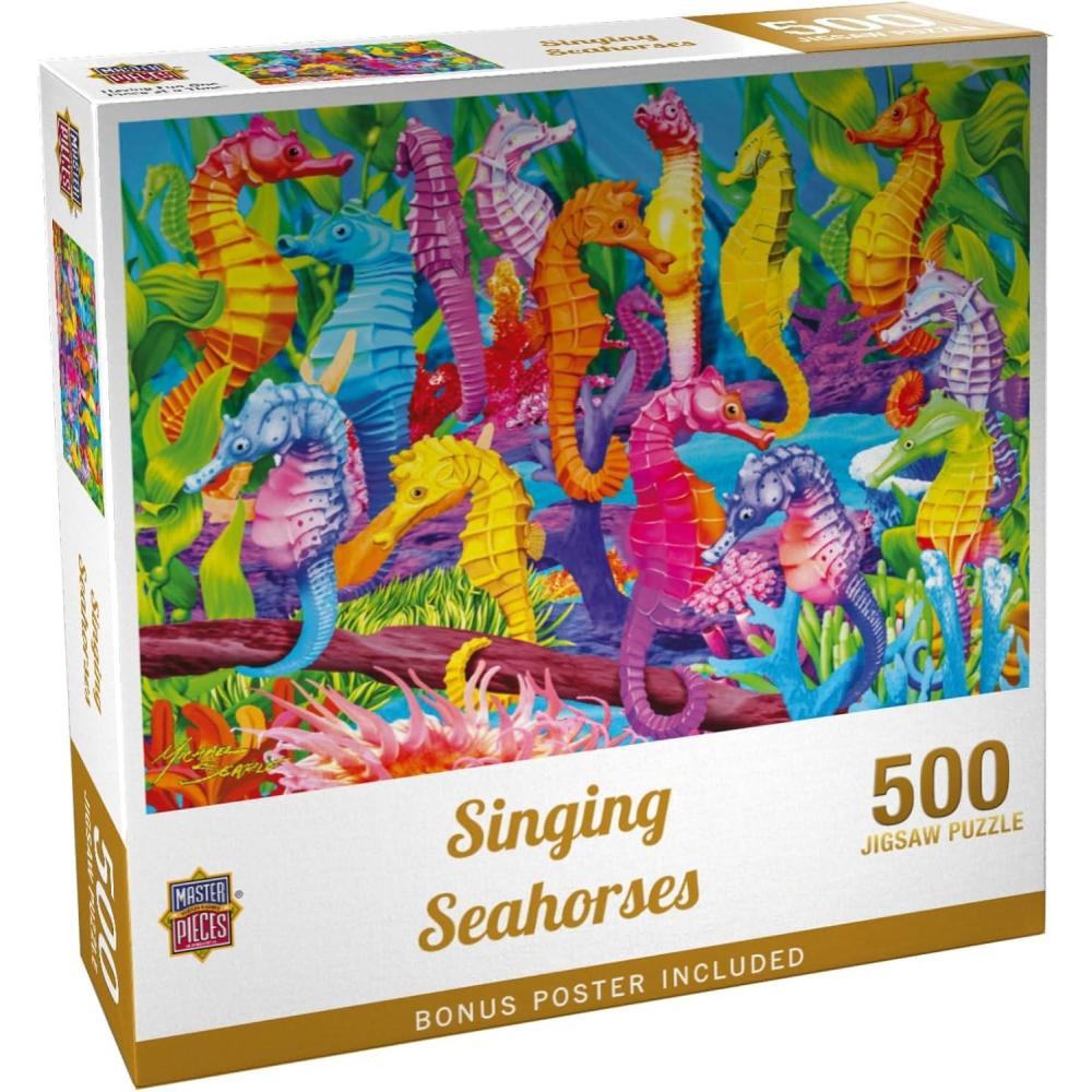 imageMasterpieces 300 Piece EZ Grip Glow in The Dark Jigsaw Puzzle Singing Seahorses 18x24500 Piece