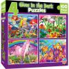 MasterPieces – Jigsaw Puzzle Set for Kids 6+ Years, 4-Pack of 100 Pieces, Educational and Fun Game, Purple Glow in the Dark Collection, Gift Idea for Children, 8″ x 10