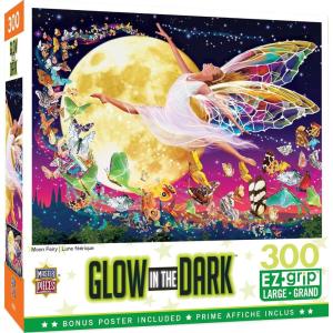 MasterPieces – 300 Piece Jigsaw Puzzle with Large EZ Grip Shapes, Glows in the Dark, Moon Fairy, Activity Fun for Adults, Seniors, Family, Kids, 18″ x 24″(Moon Fairy)