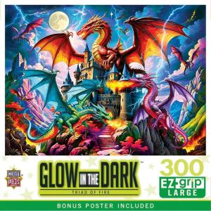 MasterPieces – 300 Piece Jigsaw Puzzle with Large EZ Grip Shapes, Glows in the Dark, Moon Fairy, Activity Fun for Adults, Seniors, Family, Kids, 18″ x 24″(Triad of Fire)