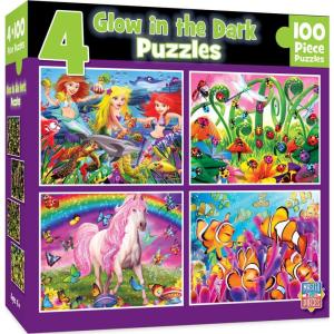 MasterPieces – Jigsaw Puzzle Set for Kids 6+ Years, 4-Pack of 100 Pieces, Educational and Fun Game, Purple Glow in the Dark Collection, Gift Idea for Children, 8″ x 10