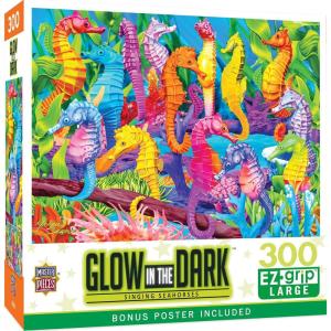 Masterpieces 300 Piece EZ Grip Glow in The Dark Jigsaw Puzzle – Singing Seahorses – 18″x24″(300 Piece)
