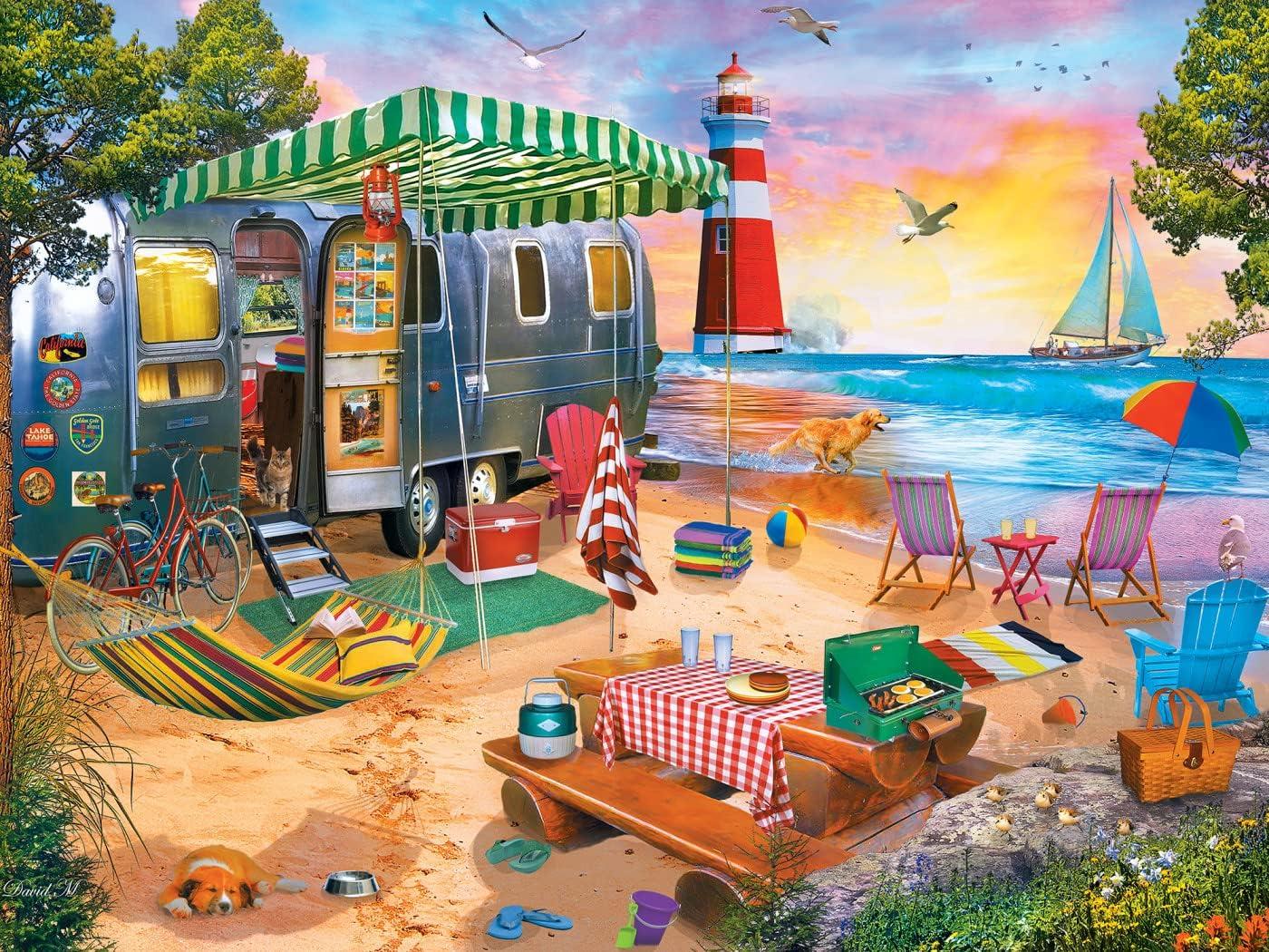 imageMasterPieces 300 Piece Jigsaw Puzzle Large EZ Grip Shapes Oceanside Camping Fun for Adults Seniors Family Kids NonGlare Finish 18x24300 Piece