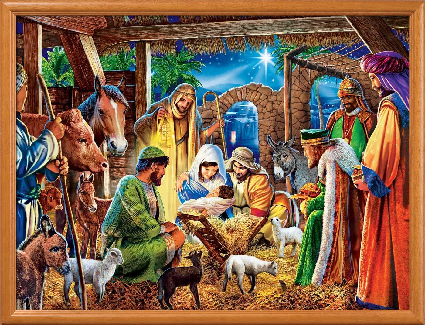 imageMasterPieces 300 Piece EZ Grip Christmas Jigsaw Puzzle Winter Visitors 18x24Away in a Manger