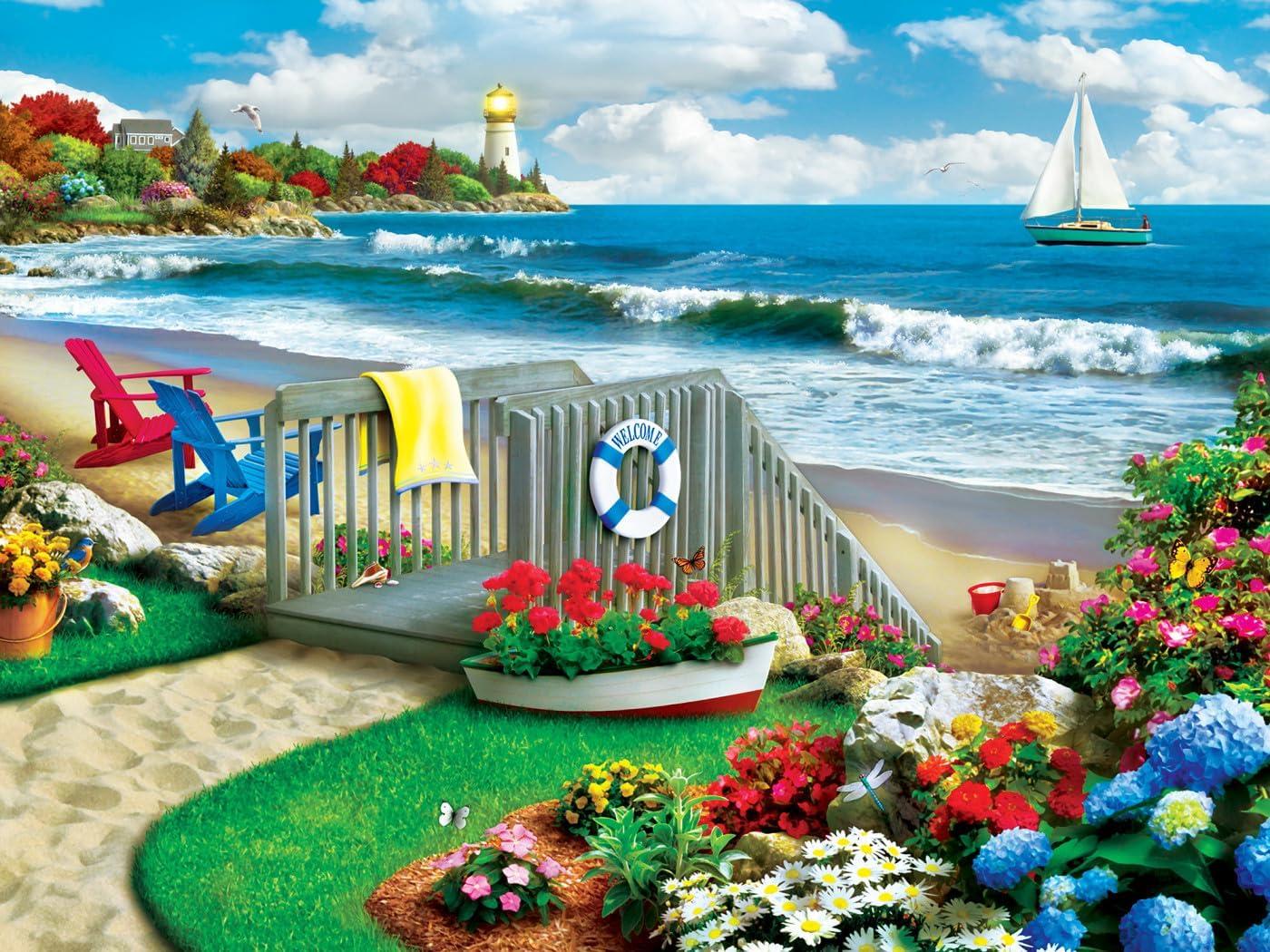 imageMasterPieces 300 Piece EZ Grip Jigsaw Puzzle Coastal Getaway Beach Scene Large Piece Puzzles for Seniors Adults and Family EcoFriendly NonGlare Finish Relaxing 18 x 24 Puzzle300 Piece