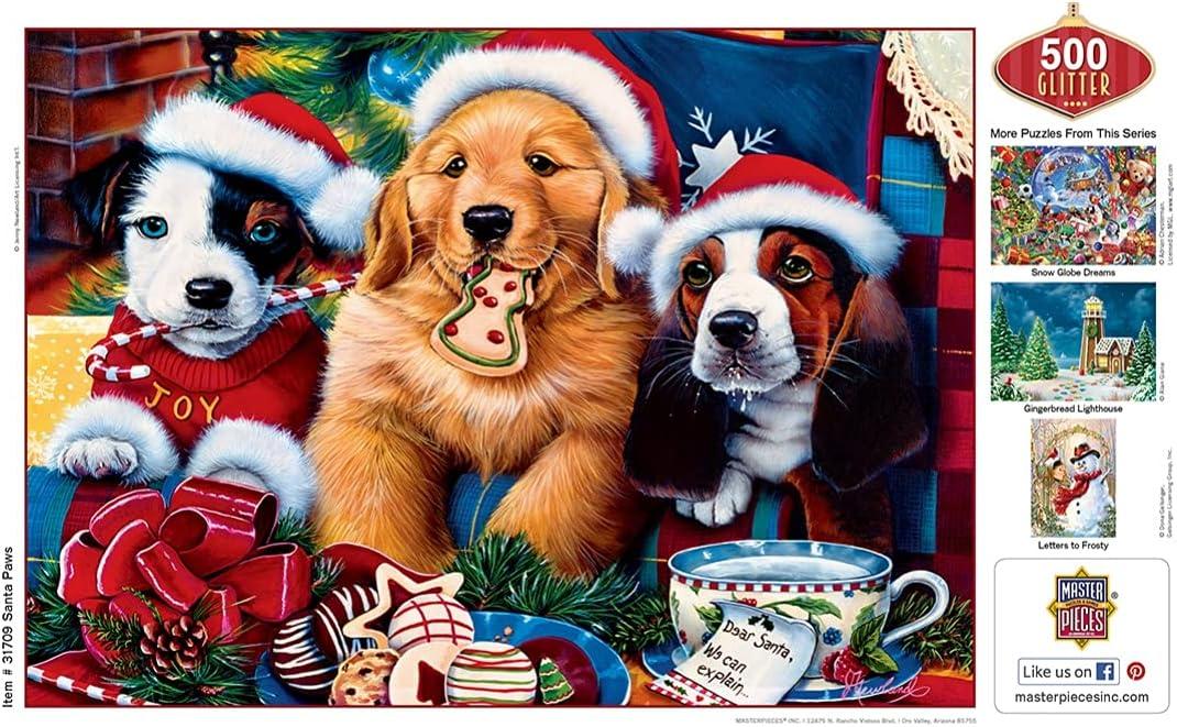 imageMasterPieces 500 Piece Glitter Christmas Jigsaw Puzzle Santa Paws 15x21