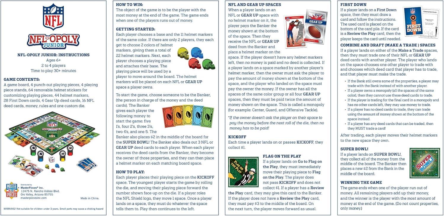 imageMasterPieces Kids amp Family Board Games NFL Opoly Jr Officially Licensed Board Games for Kids amp Family