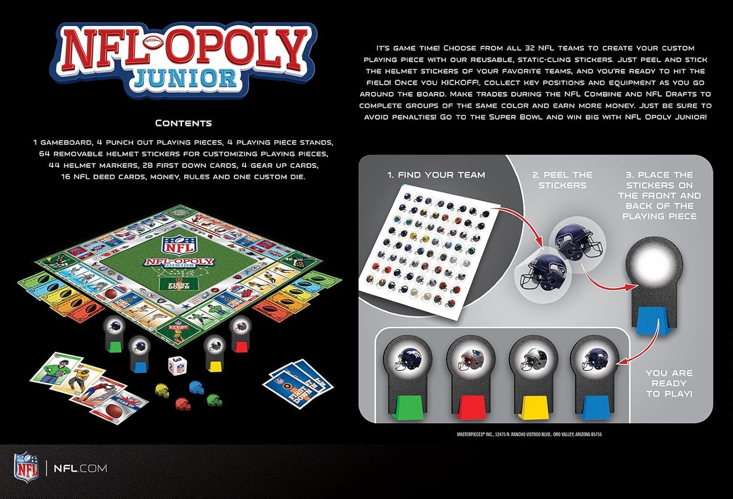 imageMasterPieces Kids amp Family Board Games NFL Opoly Jr Officially Licensed Board Games for Kids amp Family