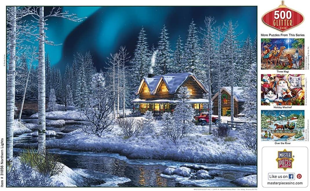 imageMasterpieces 500 Piece Glitter Christmas Jigsaw Puzzle Northern Lights 15x21