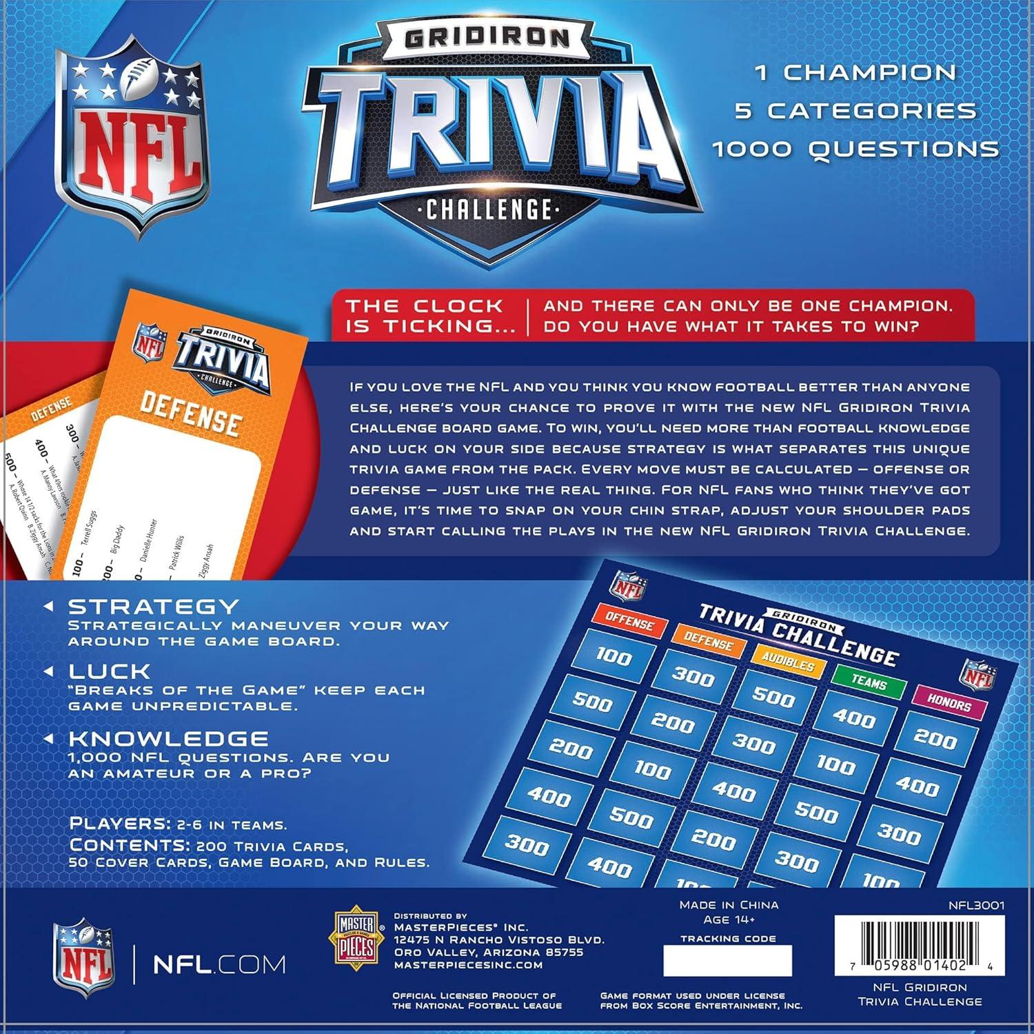 imageMasterpieces NFL Gridiron Trivia Challenge Officially Licensed Football Board Game for Families and Fans Fun Competitive Sports Trivia Game with 1000 Questions for Adults Kids amp Game Night