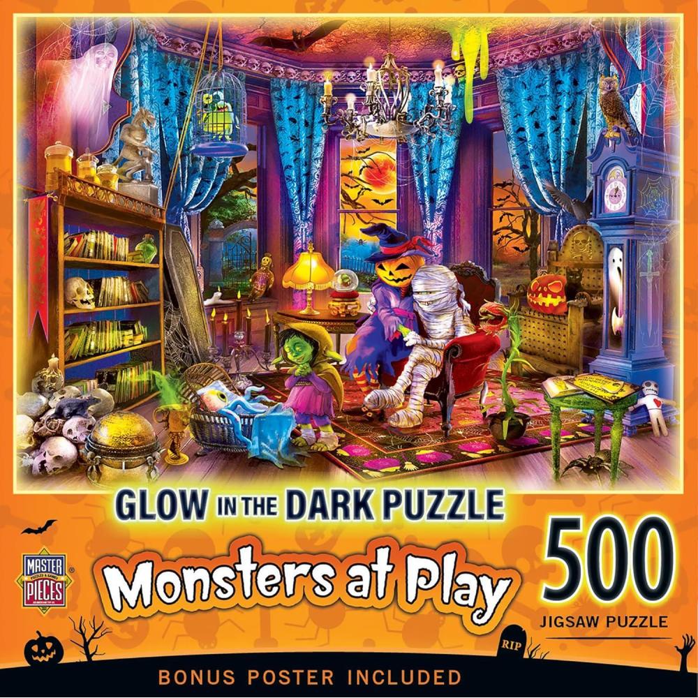 imageHalloween  Fright Night 500pc Glow in The Dark Puzzle  Jigsaw Puzzle with Vibrant Artwork and Durable Pieces  Fun Family Activity Brain Challenge and Educational Entertainment for Kids TeensMonsters at Play