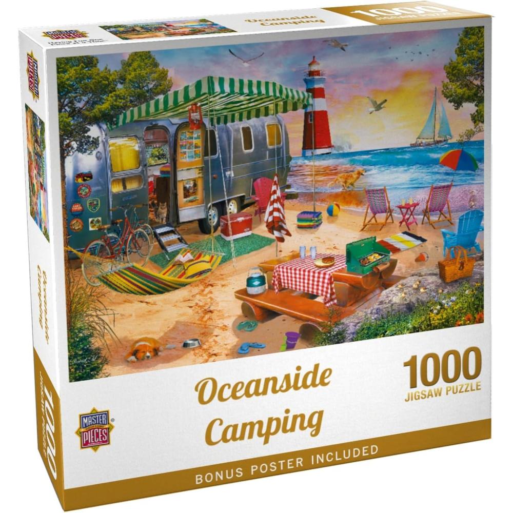 imageMasterPieces 300 Piece Jigsaw Puzzle Large EZ Grip Shapes Oceanside Camping Fun for Adults Seniors Family Kids NonGlare Finish 18x241000 Piece