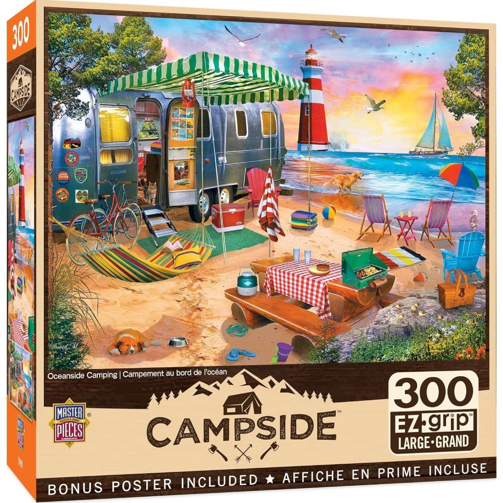 imageMasterPieces 300 Piece Jigsaw Puzzle Large EZ Grip Shapes Oceanside Camping Fun for Adults Seniors Family Kids NonGlare Finish 18x24300 Piece