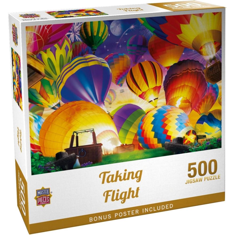 imageMasterPieces 300 Piece Jigsaw Puzzle with Large EZ Grip Shapes Glows in The Dark Taking Flight Activity Fun for Adults Seniors Family Kids 18 x 24500 Piece