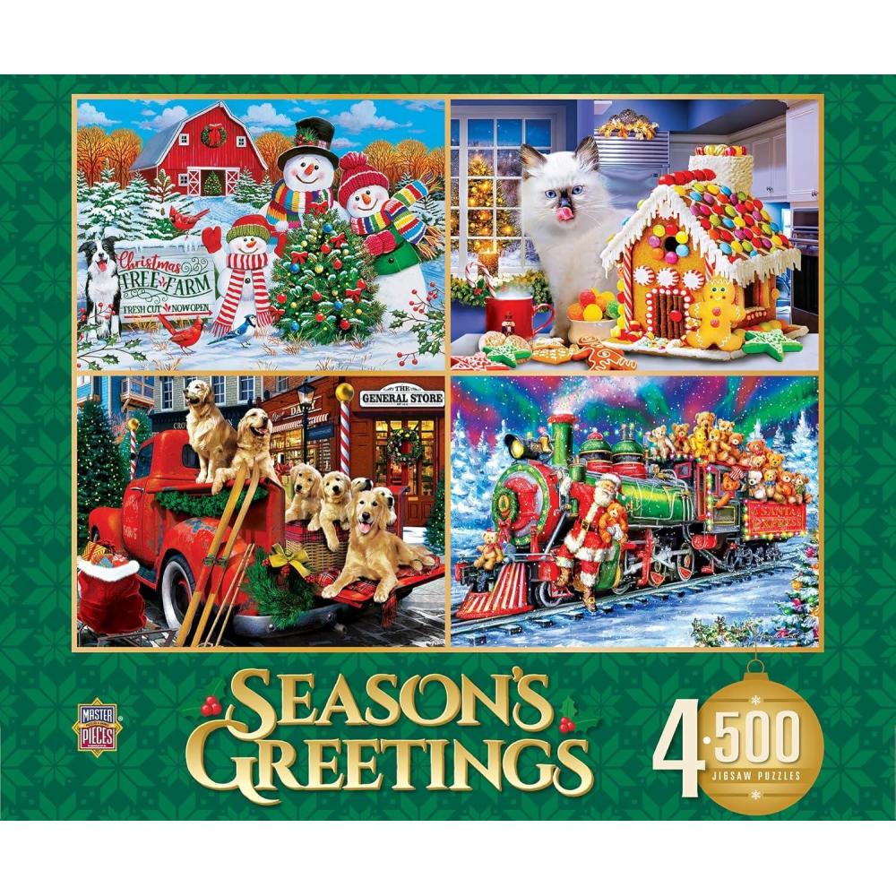 imageMasterPieces 2000 Piece Jigsaw Puzzle for Adults Family Or Youth Farm Country 4Pack 14x19Seasons Greetings