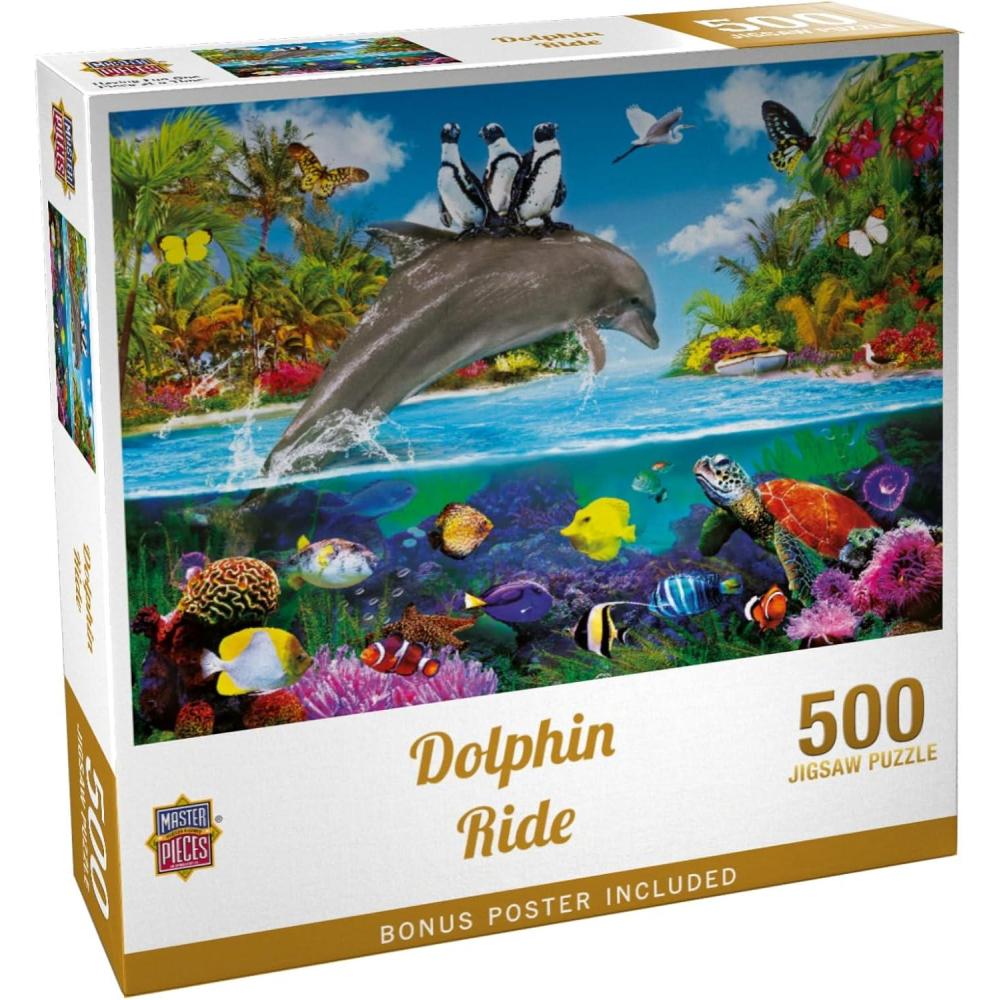 imageMasterPieces 300 Piece EZ Grip Jigsaw Puzzle Dolphin Ride 18x24500 Piece