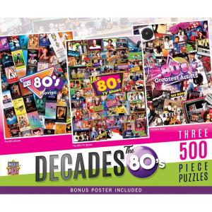 3-Pack 500pc Puzzles – The 80’s – Jigsaw Puzzle with Vibrant Artwork and Durable Pieces – Fun Family Activity, Brain Challenge, and Educational Entertainment for Kids, Teens, and Adults(The 80’s)