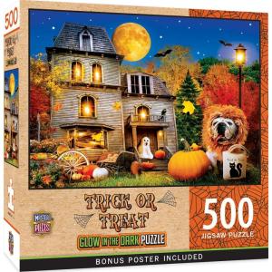 Halloween – Fright Night 500pc Glow in The Dark Puzzle – Jigsaw Puzzle with Vibrant Artwork and Durable Pieces – Fun Family Activity, Brain Challenge, and Educational Entertainment for Kids, Teens(Trick or Treat)