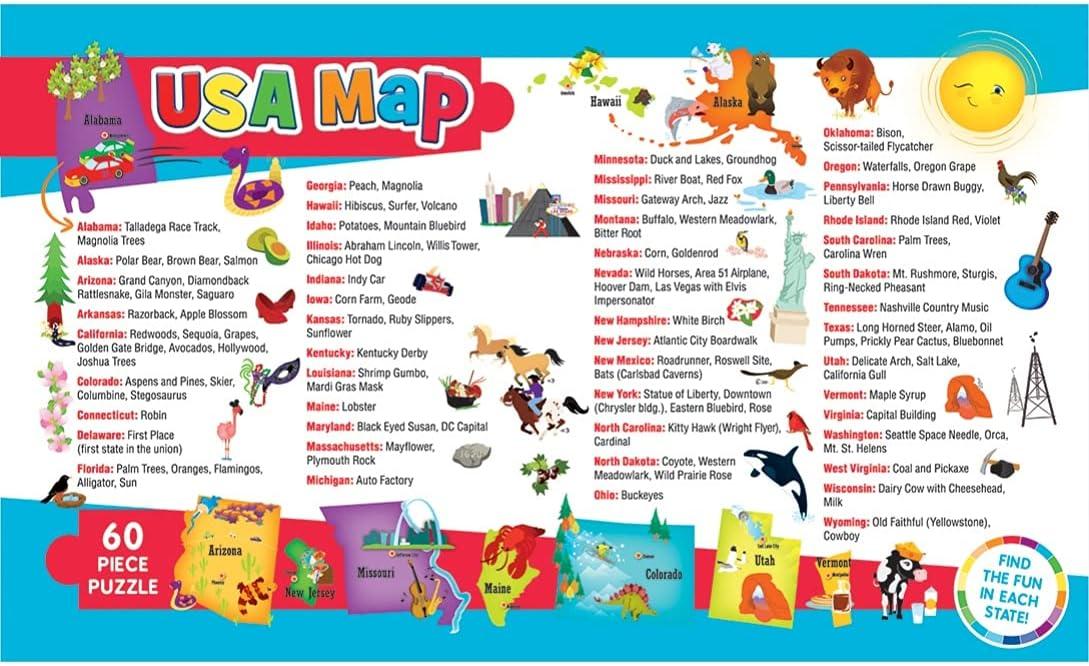 imageMasterPieces 60 Piece Educational Jigsaw Puzzle for Kids USA Map State Shaped 165x1275USA Map with State Shaped pieces