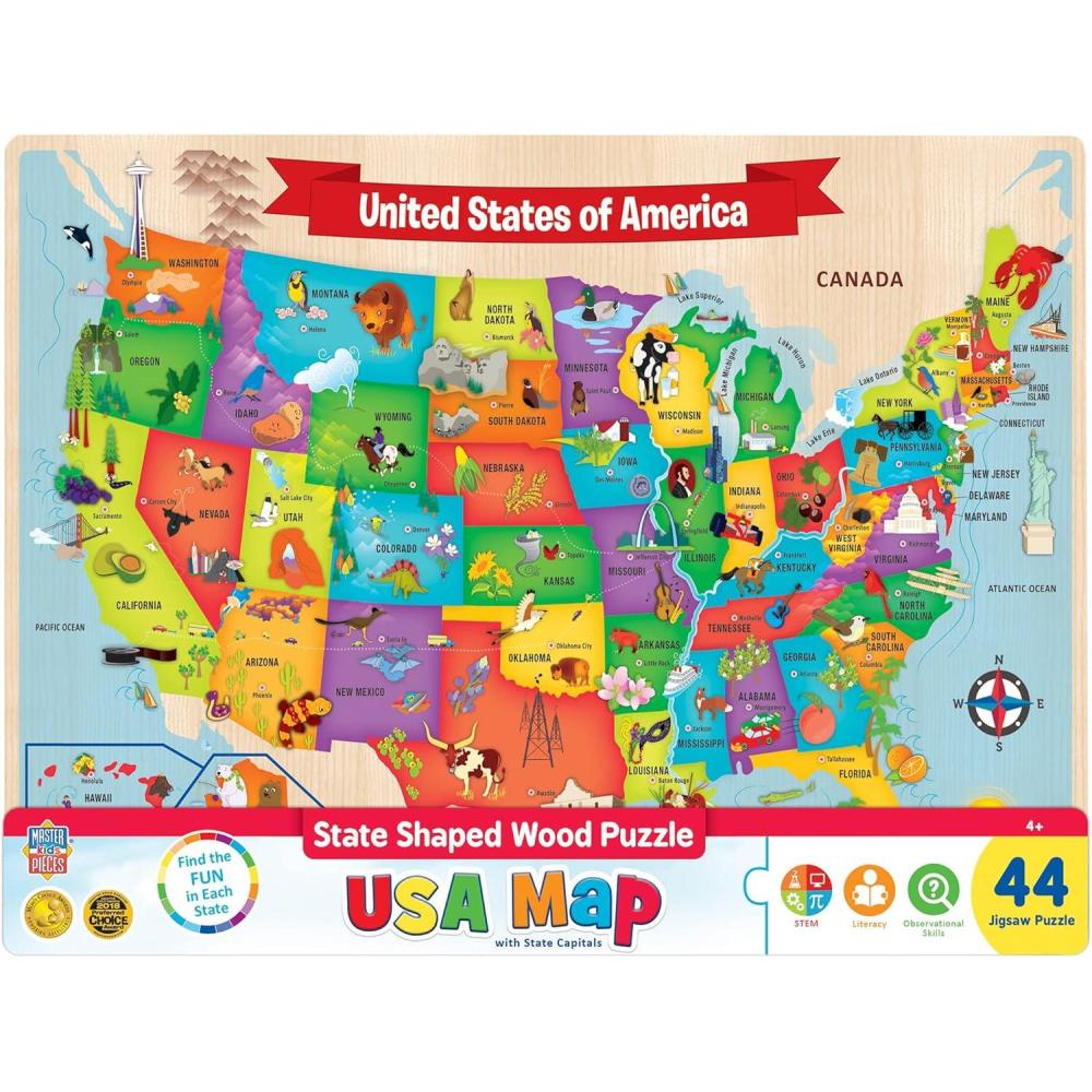 imageMasterPieces 44 Piece Jigsaw Puzzle for Kids USA Map Wood Puzzle 165x118