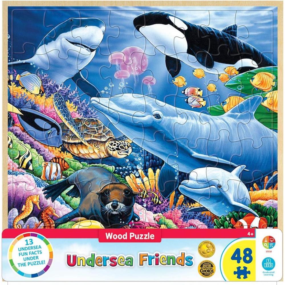 imageMasterPieces 48 Piece Fun Facts Jigsaw Puzzle for Kids Undersea Friends Wood Puzzle 12x12