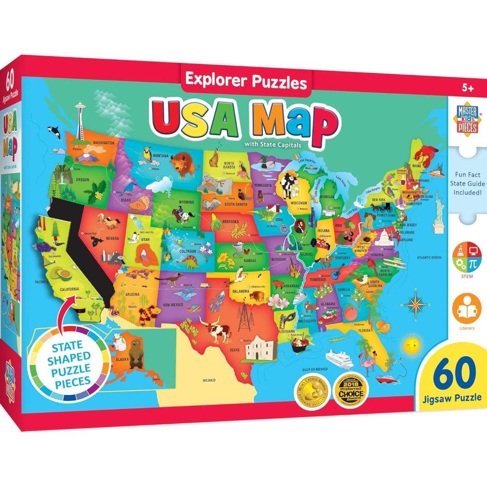 imageMasterPieces 60 Piece Educational Jigsaw Puzzle for Kids USA Map State Shaped 165x1275USA Map w State Pieces