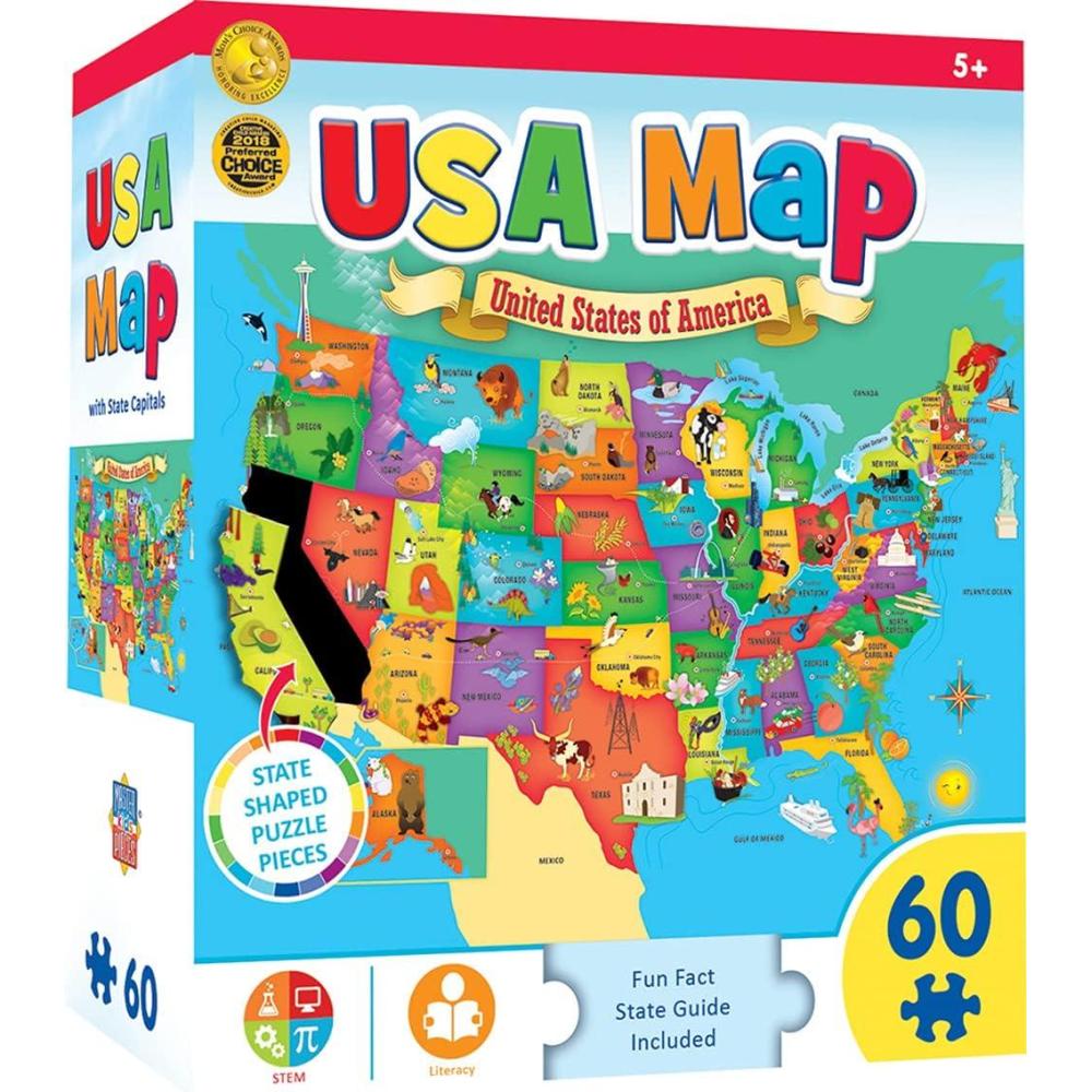 imageMasterPieces 60 Piece Educational Jigsaw Puzzle for Kids USA Map State Shaped 165x1275USA Map with State Shaped pieces