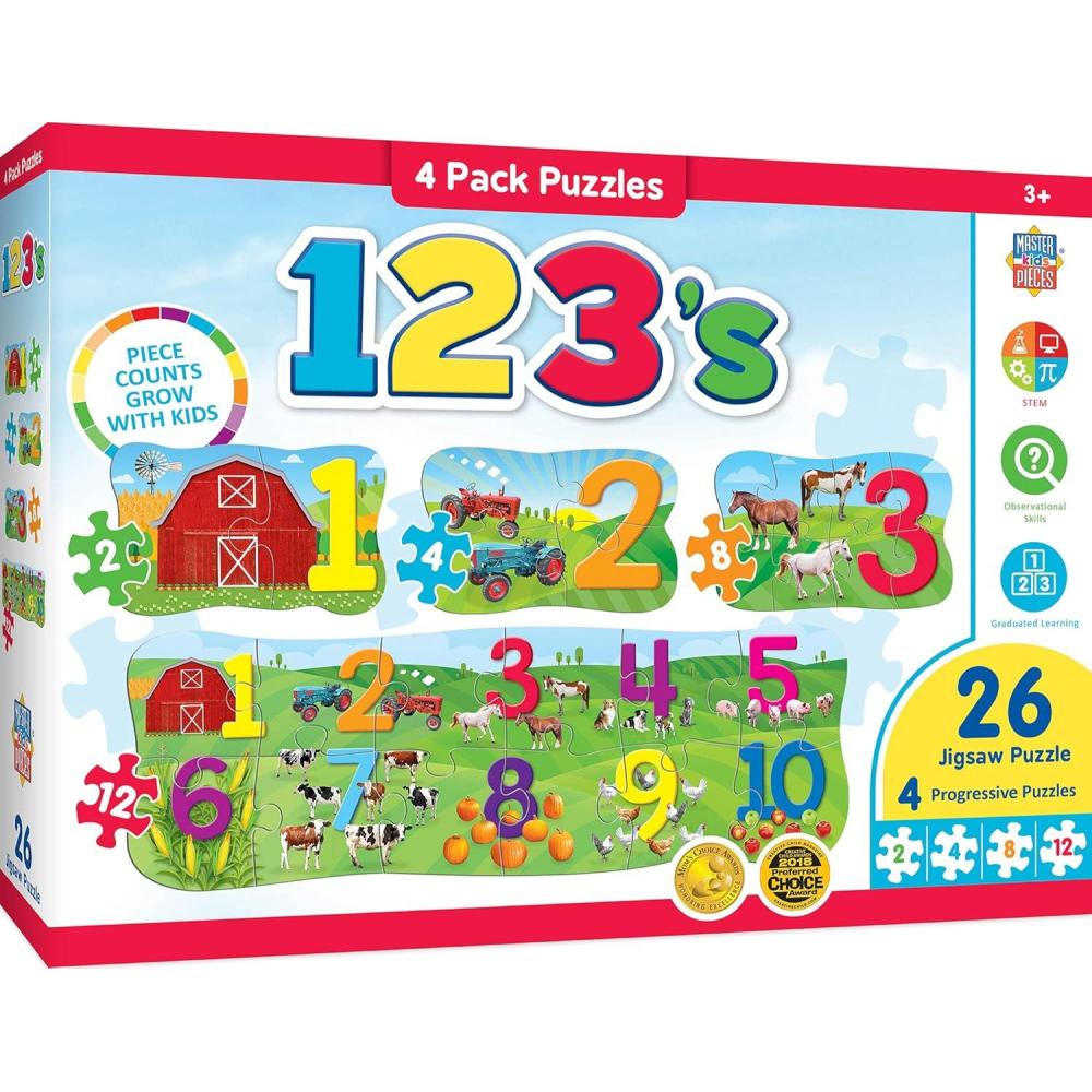 imageMasterPieces Educational 26 Piece Jigsaw Puzzles for Kids 123 on the Farm 4Pack of Puzzles 225x8123s