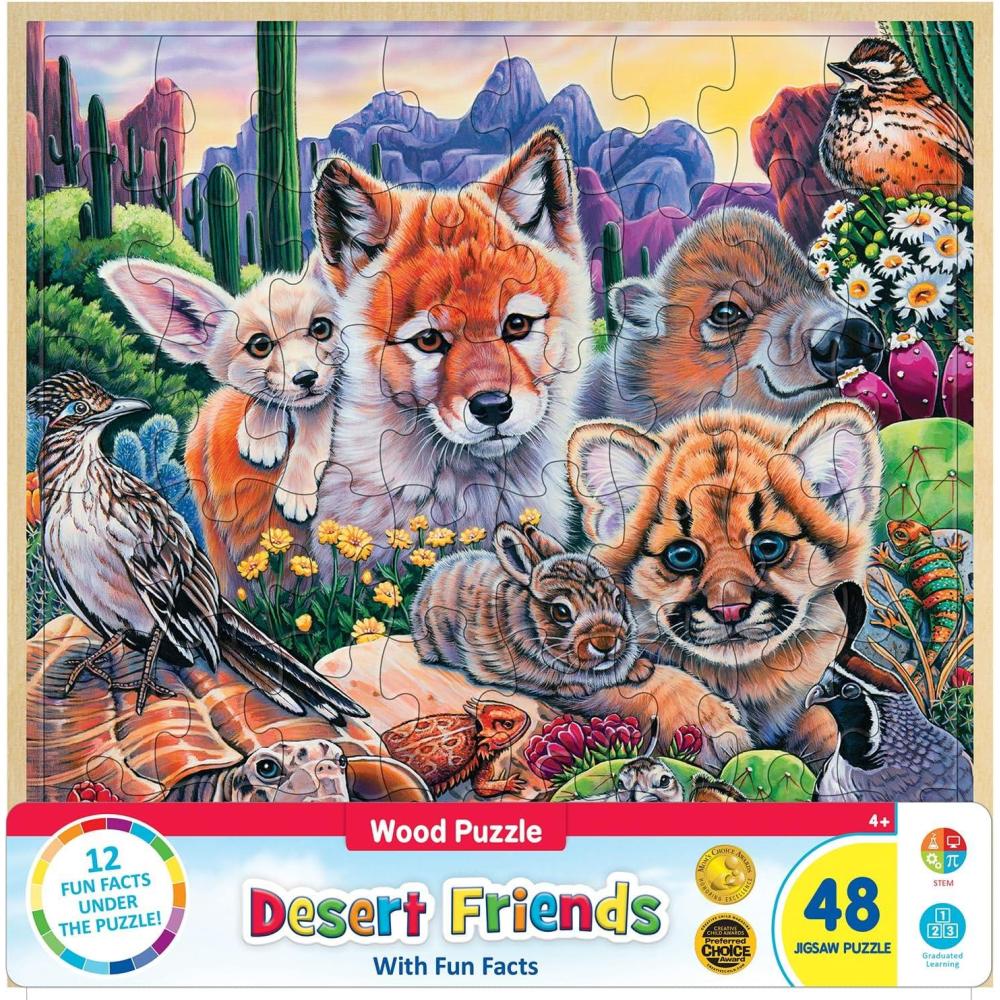 imageMasterpieces 48 Piece Fun Facts Jigsaw Puzzle for Kids  Desert Friends Wood Puzzle  12x12