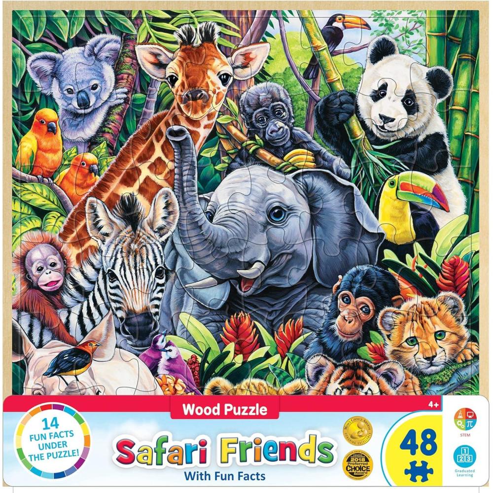 imageMasterpieces 48 Piece Fun Facts Jigsaw Puzzle for Kids Safari Friends Wood Puzzle 12x12