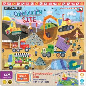 MasterPieces 44 Piece Jigsaw Puzzle for Kids – ABC 123 36pc Wood Puzzle – 16.5″x11.8″(Hello World-Construction Site)