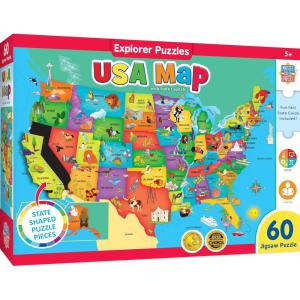MasterPieces 60 Piece Educational Jigsaw Puzzle for Kids – USA Map State Shaped – 16.5″x12.75″(USA Map w/ State Pieces)