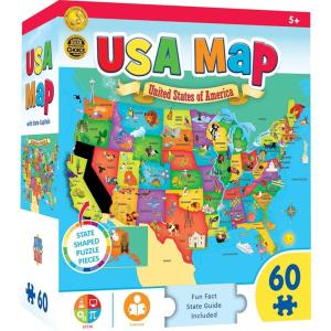 MasterPieces 60 Piece Educational Jigsaw Puzzle for Kids – USA Map State Shaped – 16.5″x12.75″(USA Map with State Shaped pieces)